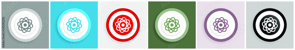 Poster atom icon set, colorful flat design vector illustrations in 6 options for web design and mobile appl