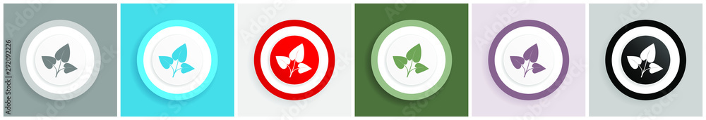 Poster Leaf icon set, colorful flat design vector illustrations in 6 options for web design and mobile applications