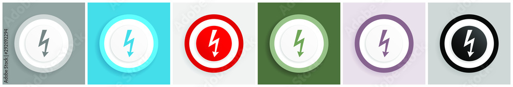 Poster bolt icon set, colorful flat design vector illustrations in 6 options for web design and mobile appl