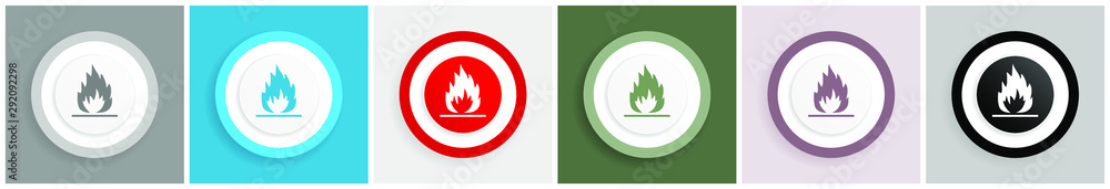 Leinwandbilder flame icon set, colorful flat design vector illustrations in 6 options for web design and mobile app