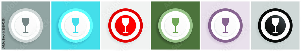 Poster Alcohol icon set, colorful flat design vector illustrations in 6 options for web design and mobile applications
