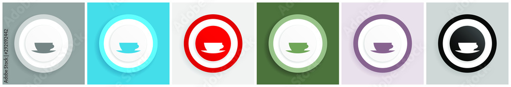 Aufkleber Cup of coffee icon set, colorful flat design vector illustrations in 6 options for web design and mobile applications