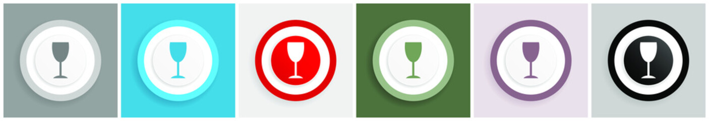 Alcohol icon set, colorful flat design vector illustrations in 6 options for web design and mobile applications