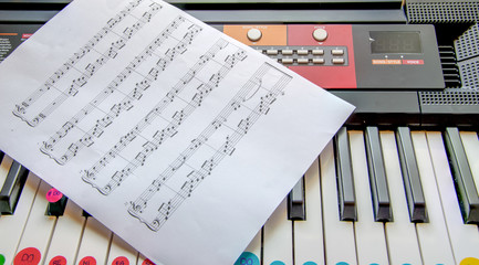 Preparación de una canción sobre el teclado de un piano eléctrico.