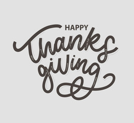 Happy thanksgiving brush hand lettering, isolated on white background. Calligraphy vector illustration. Can be used for holiday design.