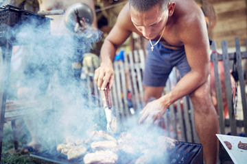 Barbecue making outdoors on a regular / vintage grill.