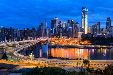 Fototapeta premium Beautiful cityscape and modern architecture in chongqing at night,China