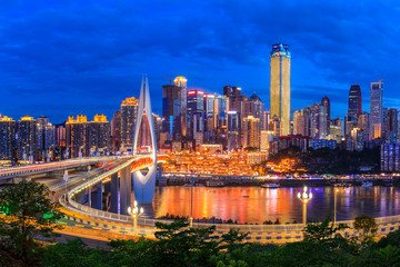 Fototapeta premium Beautiful cityscape and modern architecture in chongqing at night,China.