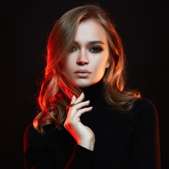 Fototapeta premium beautiful woman in color lights. colorful girl