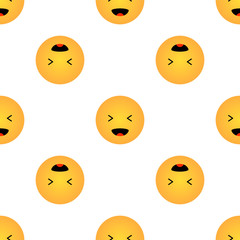 Fototapeta premium Seamless pattern with laugh emoticon isolated on white background. Fun emoji flat texture for social media, print, paper, design, fabric, decor, wrap, background, apps. Vector illustration