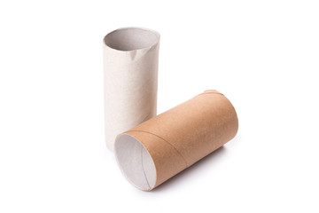 Paper tube of toilet paper, isolated on white background