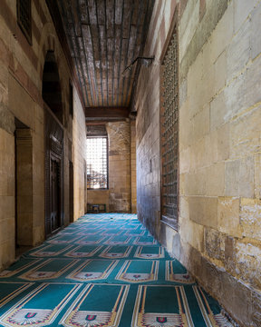 Stone bricks passage leading to Mamluk era mosque of Sultan Barsbay, Moez Street, Old Cairo, Egypt