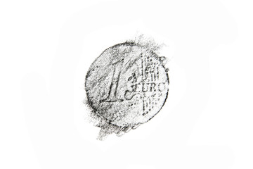 Pencil drawing one euro coin on white background