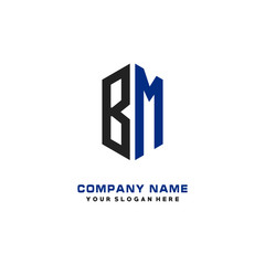 BM Initial Letter Logo Hexagonal Design, initial logo for business,