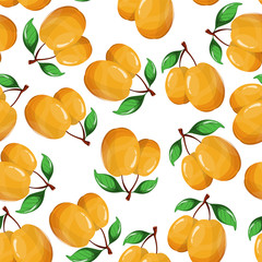 Apricot seamless pattern on white background. Colorful fruit background.