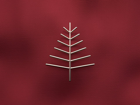 red flat scene fabric texture gold metallic object decoration christmas concept 3d rendering