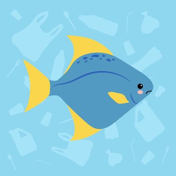Plastic Sea Pollution - Stop Using Plastic Can ilustrate ecology topics about oceans and how fish and sea creatures are endangered by plastic pollution.