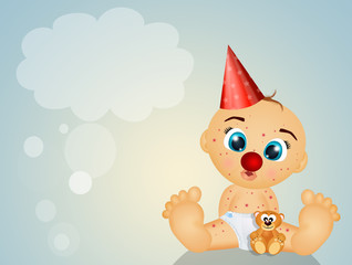 Obraz premium child with measles with a clown nose