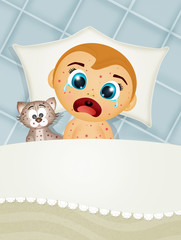 illustration of the baby with chickenpox in the bed