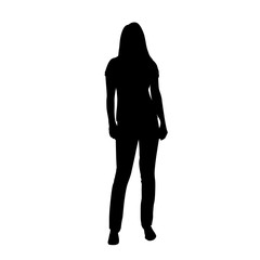 Woman standing, isolated vector silhouette, front view