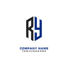 RY Initial Letter Logo Hexagonal Design, initial logo for business,