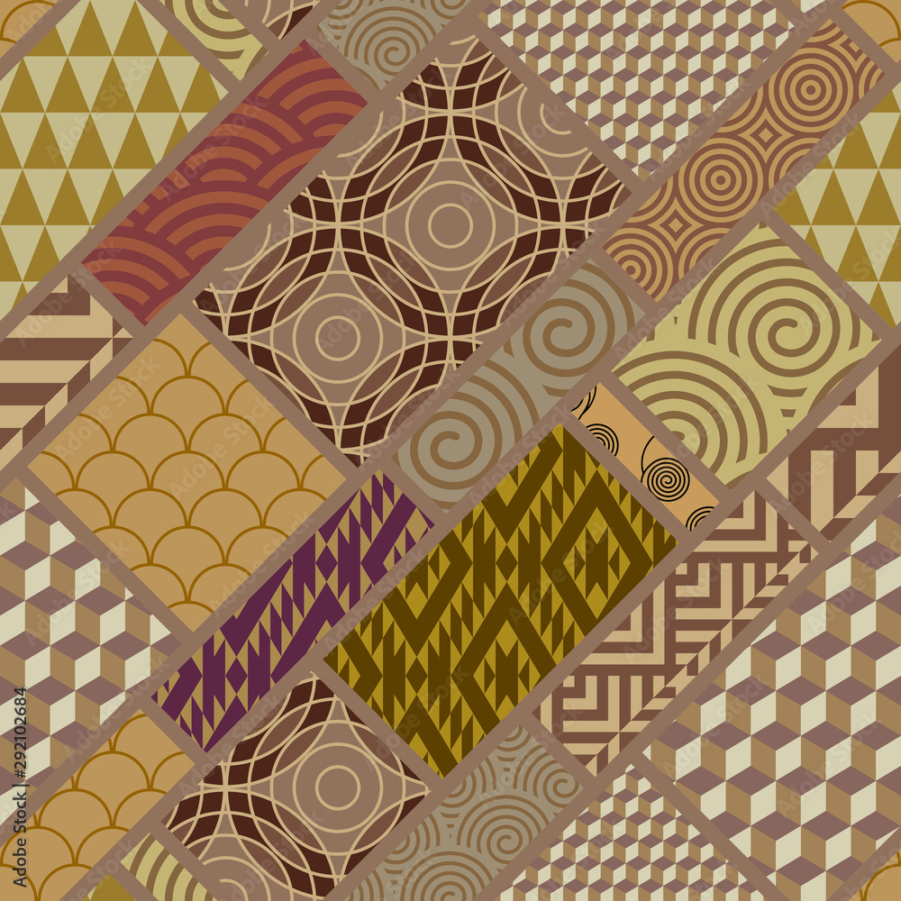Poster Patchwork textile pattern. Seamless quilting design background.