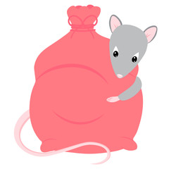 Christmas mouse with decorations . New year 2021. Element for logo, game, print, poster or other design project. Vector illustration.
