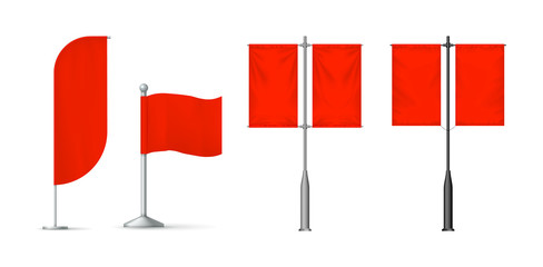 Realistic red textile banners set vector isolated