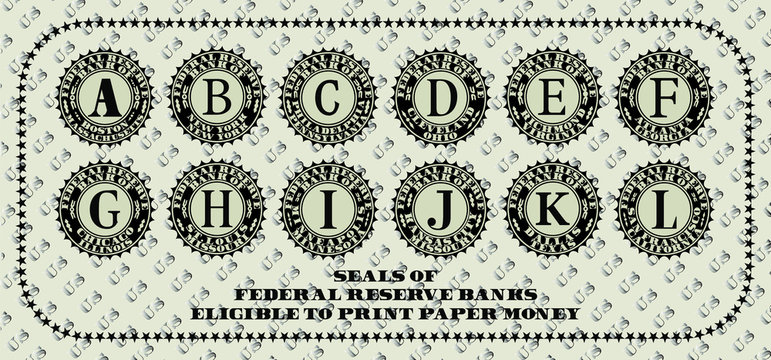 Seals of the Federal Reserve Banks eligible to print paper money