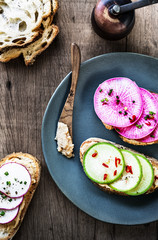 Hummus and colourful Radishes with Chili Bruschetta