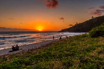 sunset in the beach or Grand’Anse, Réunion Island 