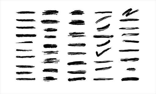 Black straight brushstrokes textured vector illustration. stroke paint set on isolated background