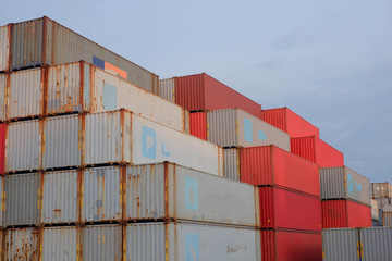 Container stack Blue background in a boat challenge