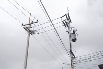 Transformer on pole, one phase transformer for converting high voltage to low voltage in rural area
