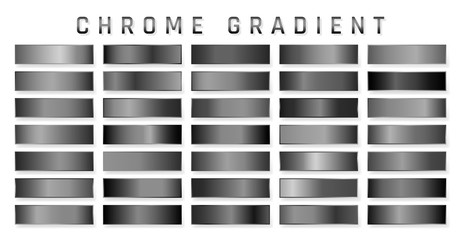 Collection of chrome metallic gradient. Brilliant plates with chrome effect. Vector illustration