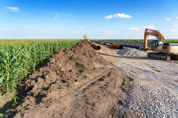 Natural Gas Pipeline Construction in Cultivated Agricultural Farm Field