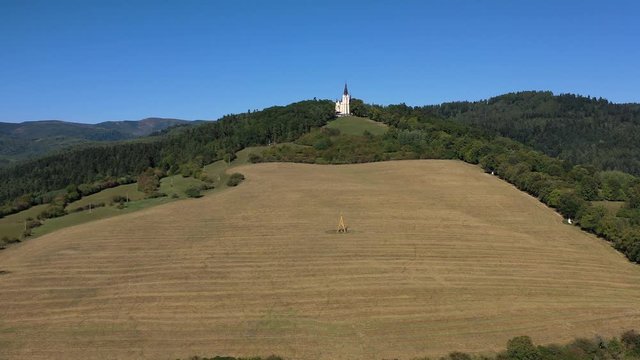 Aerial view of Marianska mountain in Levoca city in Slovakia