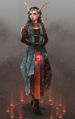 illustration young witch with horns