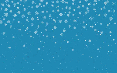 Christmas snow. Falling snowflakes on blue background. Snowfall. Vector illustration