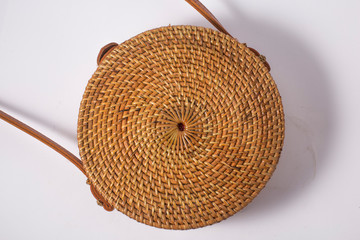 Round rattan bag. Bag made of rattan, handmade