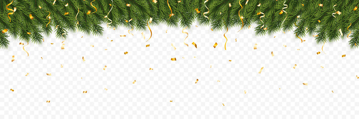 Festive Christmas or New Year Background. Christmas fir-tree branches with confetti. Holiday's Background. Vector illustration © Oleh