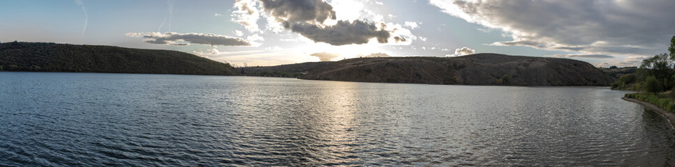Panoramic photograph of a reservoir in Selga de Ordas, Leon (Spain)