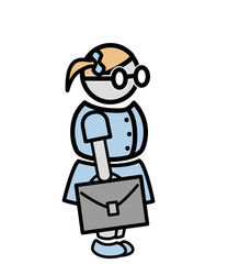 little kid went to school. Cartoon little girl with glasses.  Vector illustration. Flat design. EPS 10. Child with a briefcase.