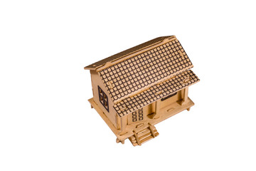 Plywood model of the house isolated on a white background