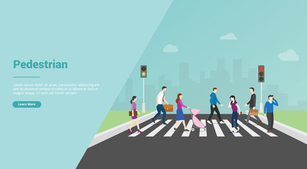 pedestrian crossing for website template or banner landing homepage - vector - obrazy, fototapety, plakaty