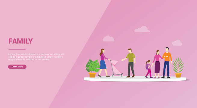 happy family member concept for website template or banner landing homepage - vector