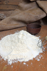 flour, eggs and rolling pin