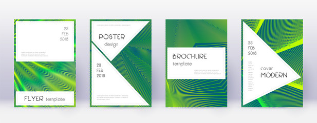 Stylish brochure design template set. Green abstra