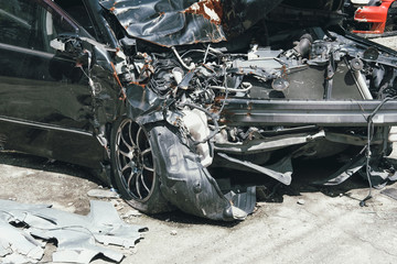 crashed damaged broken car. automobile crash accident