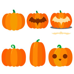 Pumpkin set. Halloween element. Drawing for menu, catalog, restaurant, cartoon, game, kitchen. Vector illustration
